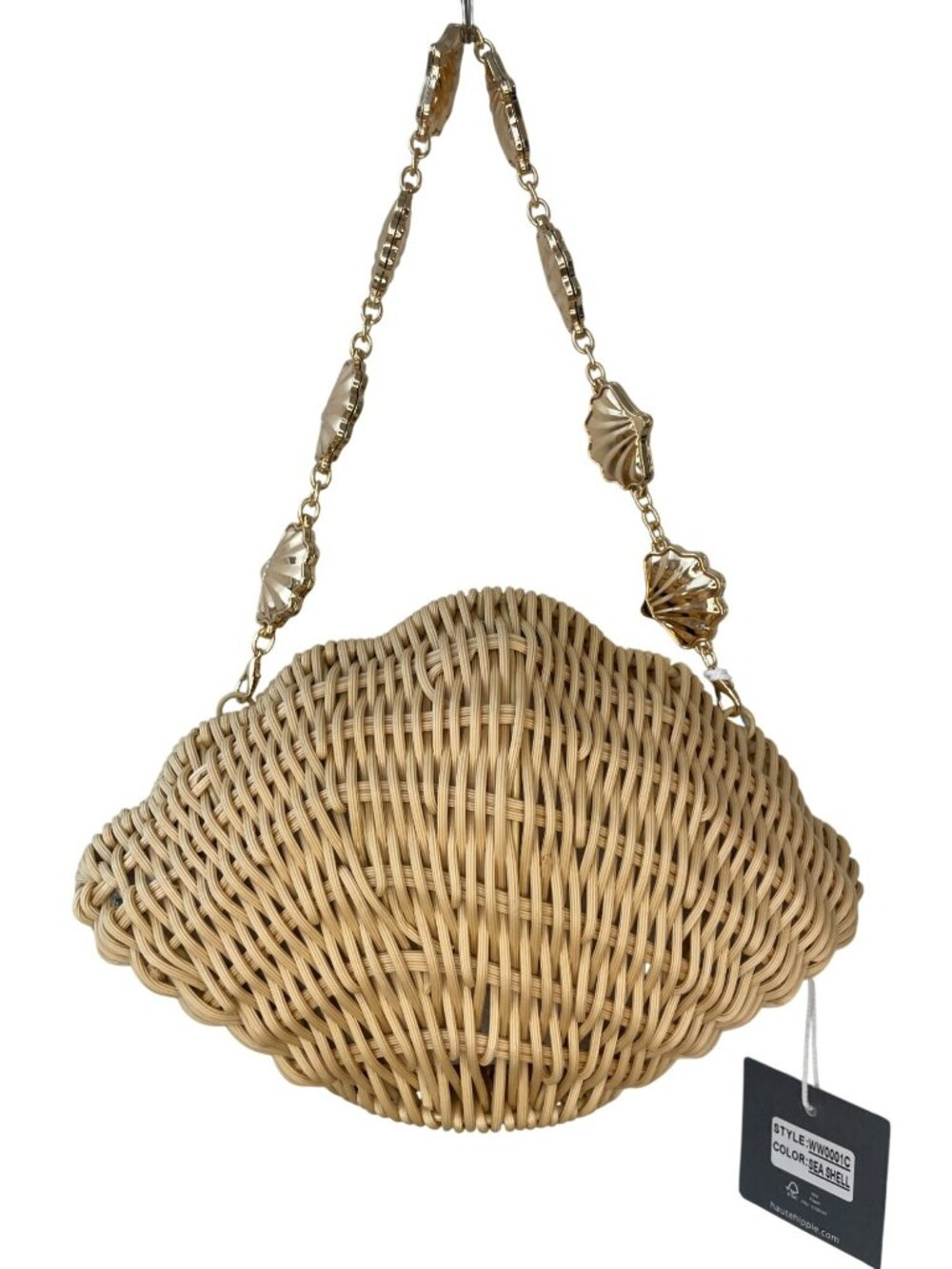 Haute Hippie Woven Rattan Sea Shell Bag Gold Shell Chain Fabric Lining NWT - Picture 3 of 6